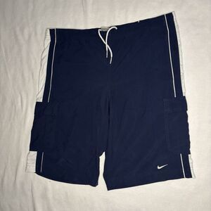 Nike Board Shorts Mens Medium Navy Blue Swim Trunks Drawstring Cargo Pocket